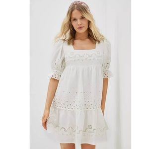 Anthropologie Eyelet Mini Dress White size Medium M